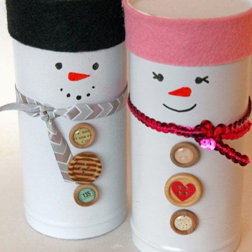 Recycled Pirouline Tin Mr and Mrs Snowmen