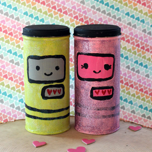 Valentine Robot Tins Using Recycled Pirouline Tins