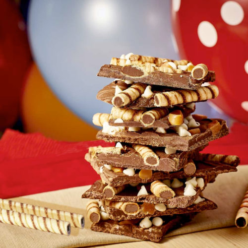 Chocolate Caramel Pirouline Cookie Bark
