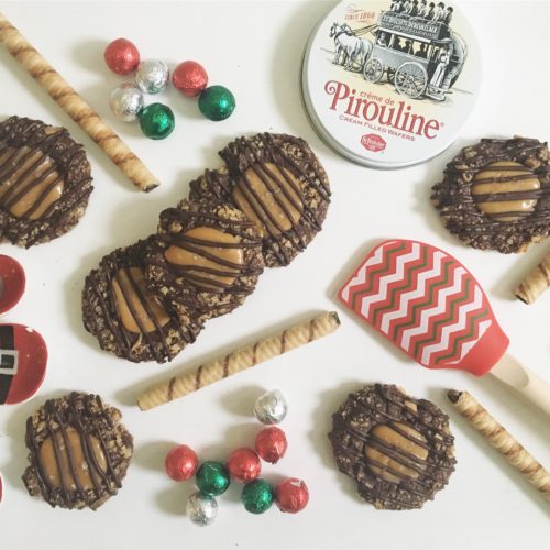 Pirouline Crunch Caramel Cocoa Thumbprint Cookies