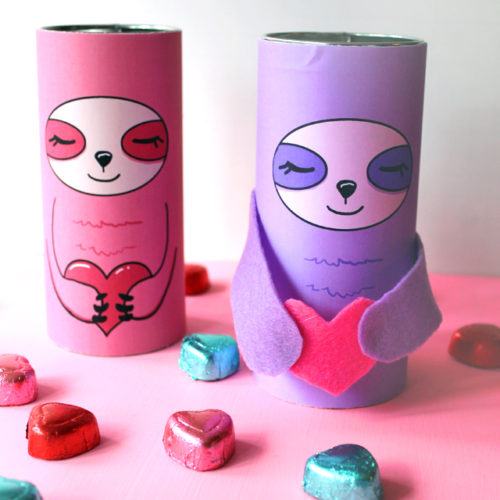 Recycled Pirouline Tin Valentine’s Sloths
