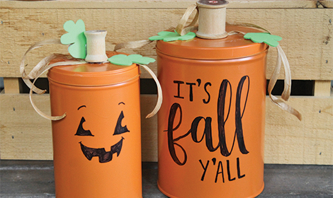 DIY Pumpkin Tins from Recycled Pirouline Cookie Tins