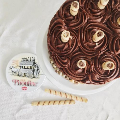 Chocolate Layer Cake with Chocolate Buttercream and Pirouline